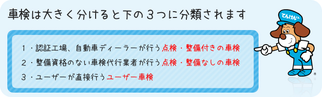 車検は大きく分けると下の３つに分類されます